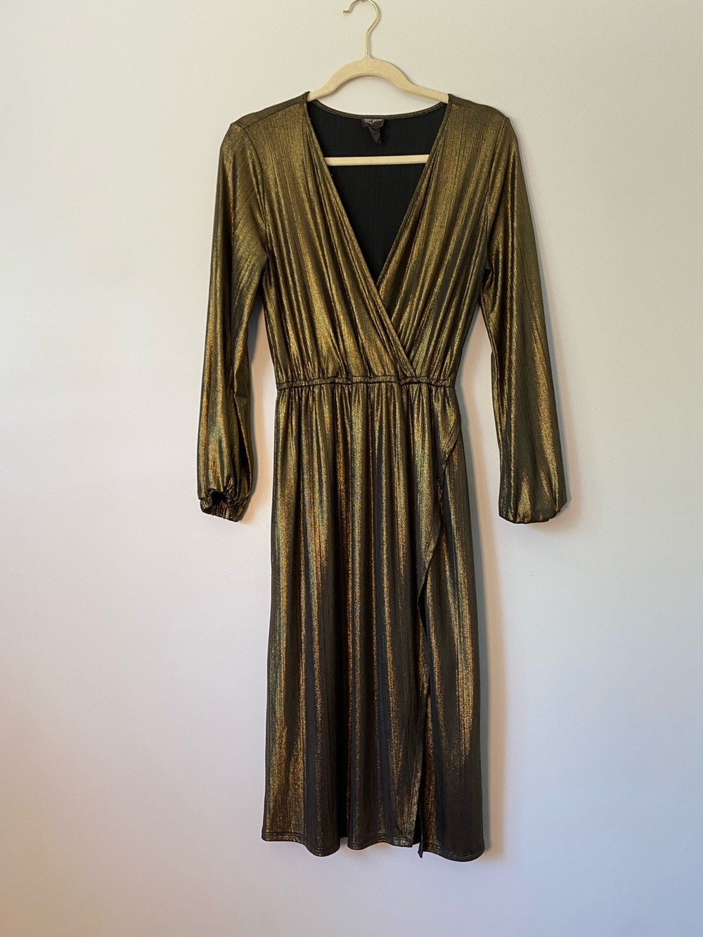 Free Press Antique Gold Metallic Wrap Dress – Size S